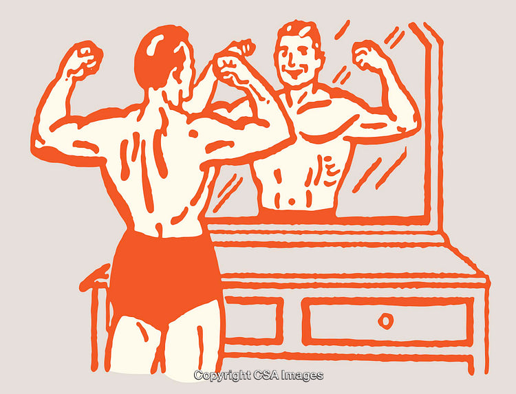 Illustration of A Person Showing Muscular Physique in a Mirror Reflection