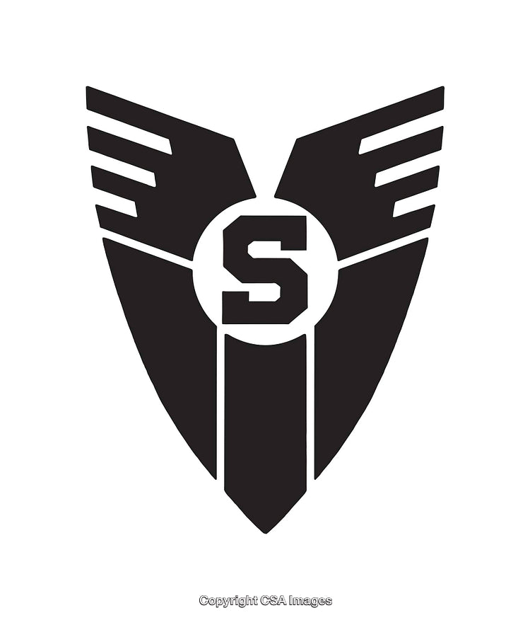 Black And White Icon of a Bold Shield Design with the Letter S