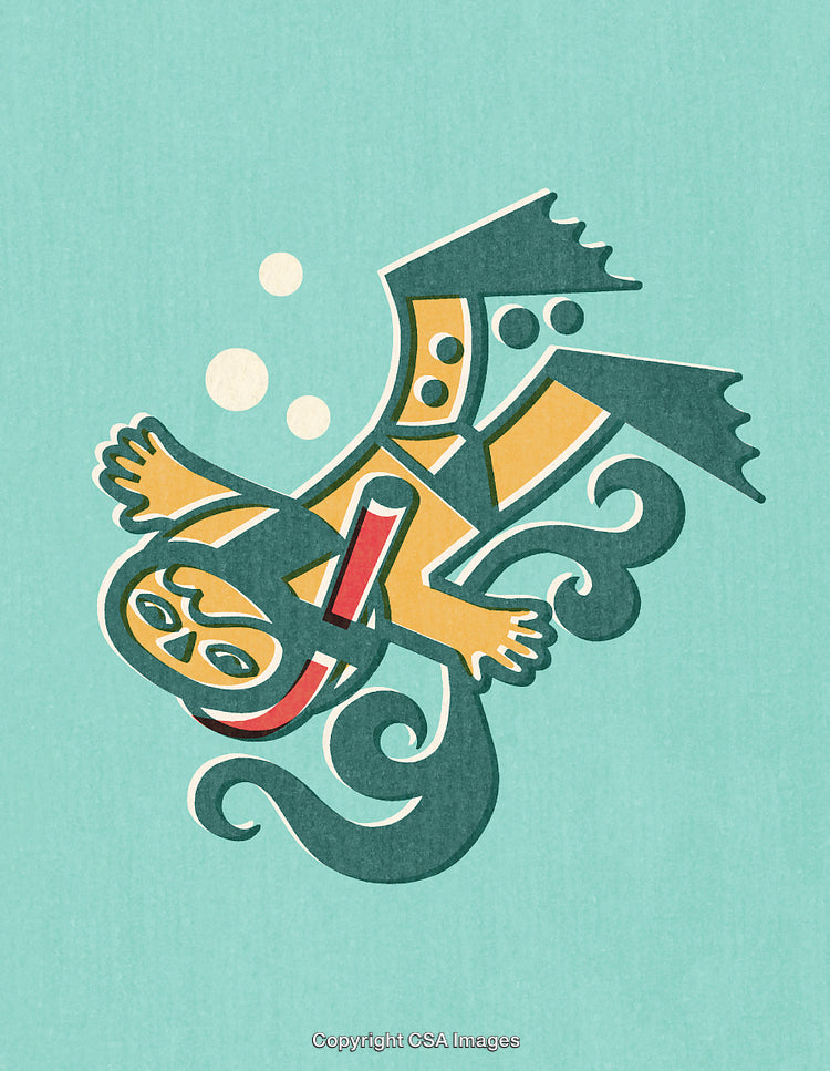 Graphic Illustration of a Diver Immersed in Underwater Exploration