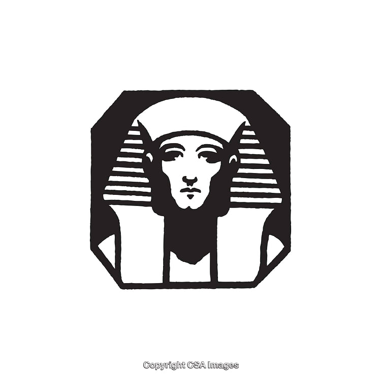 Black and White Illustration of Ancient Egyptian Pharaoh with Headdress