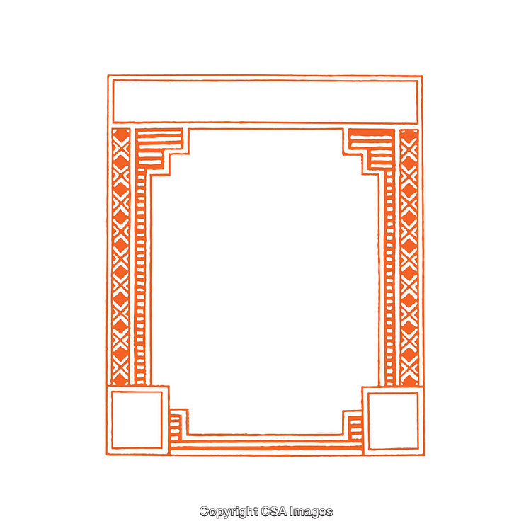 Decorative Orange Geometrical Frame with Intricate Pattern and Blank Center