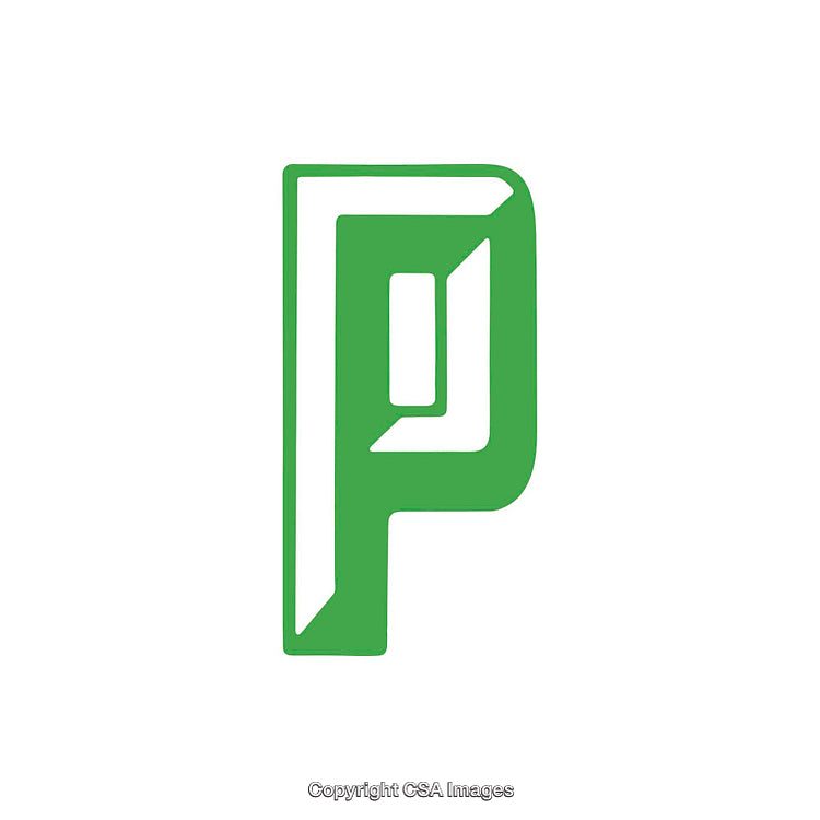 Green Stylized Letter P with Intricate Design on White Background