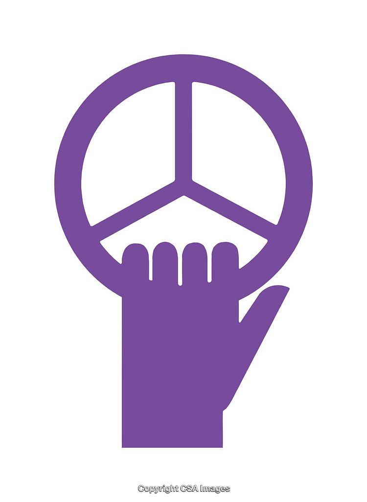 Purple Hand Holding Peace Sign Icon on White Background
