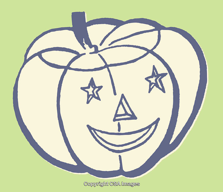 Playful Line Art Illustration of a Pumpkin with a Smile and Stars