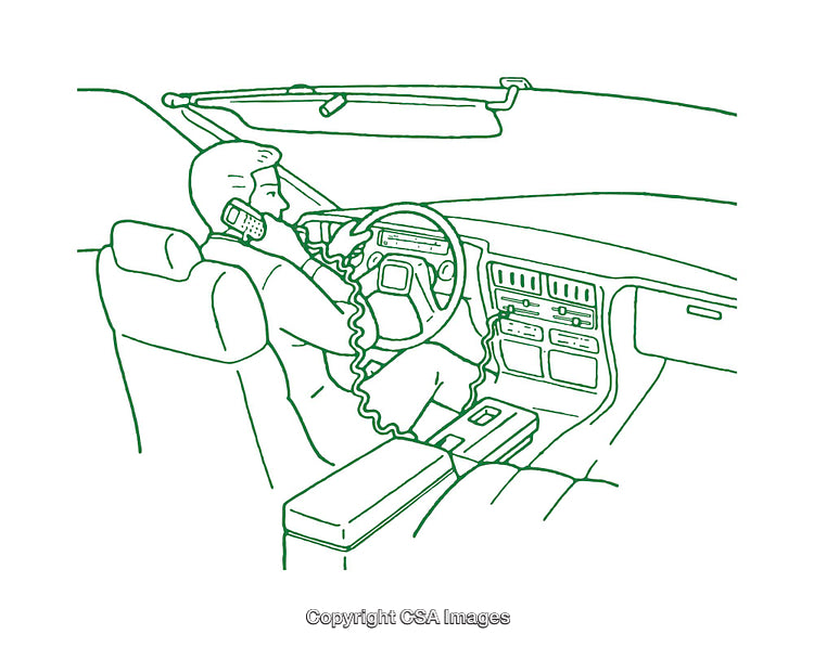 Man Using Mobile Phone While Driving Car Interior Illustration