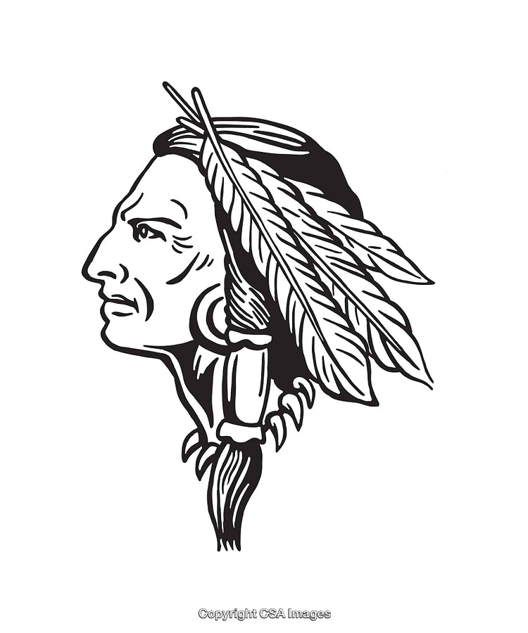 Black and White Line Illustration of a Profile With Featherhead Adornment