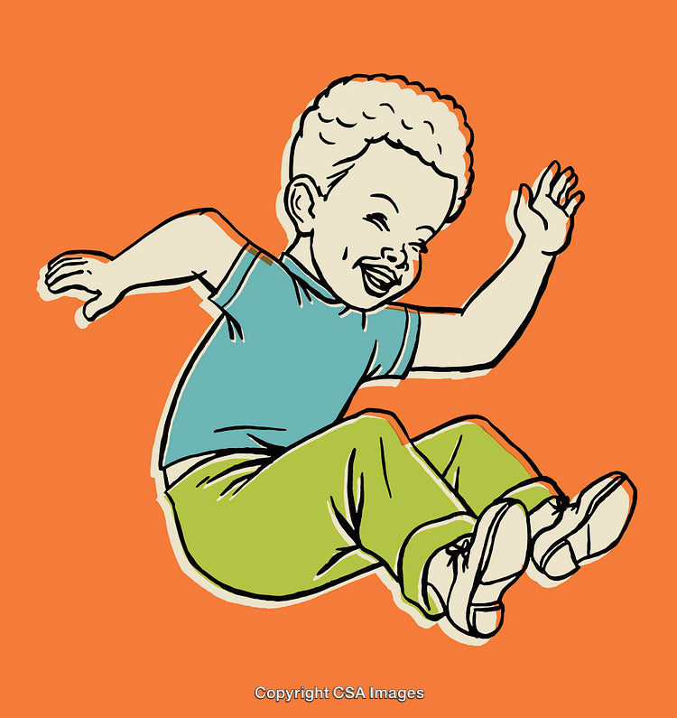 Playful Illustrated Child Jumping Against Bright Orange Background
