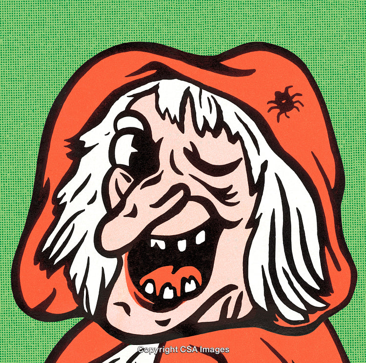 Vintage Illustration of a Whimsical Witch With a Quirky Facial Expression