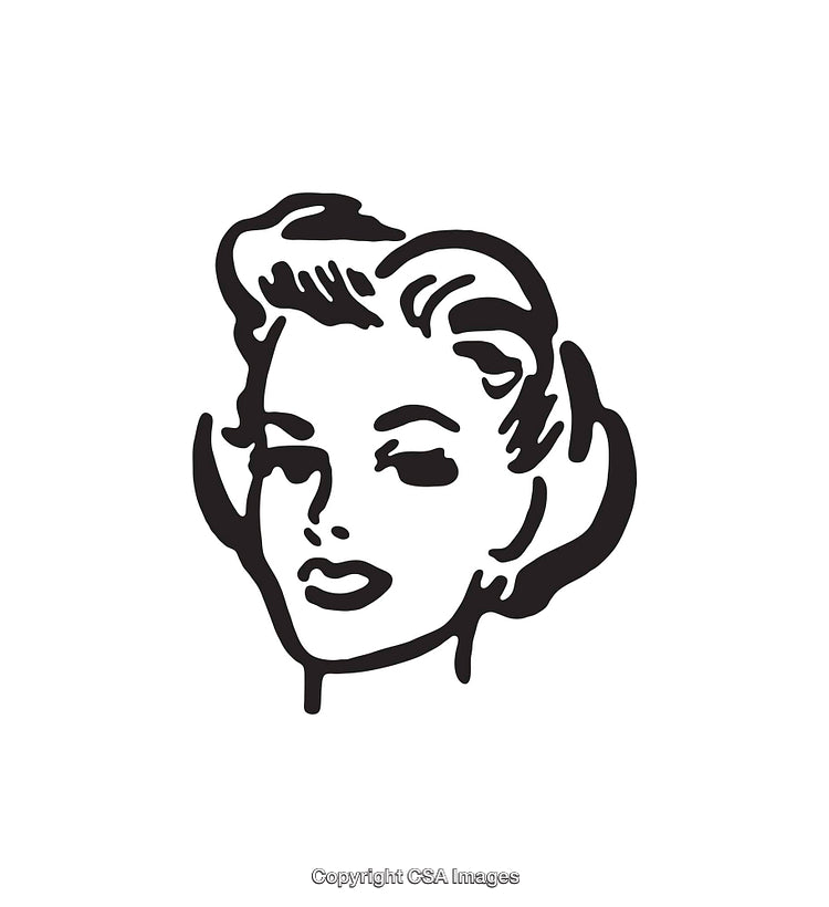Stylized Black and White Vintage Woman Portrait Line Art Illustration