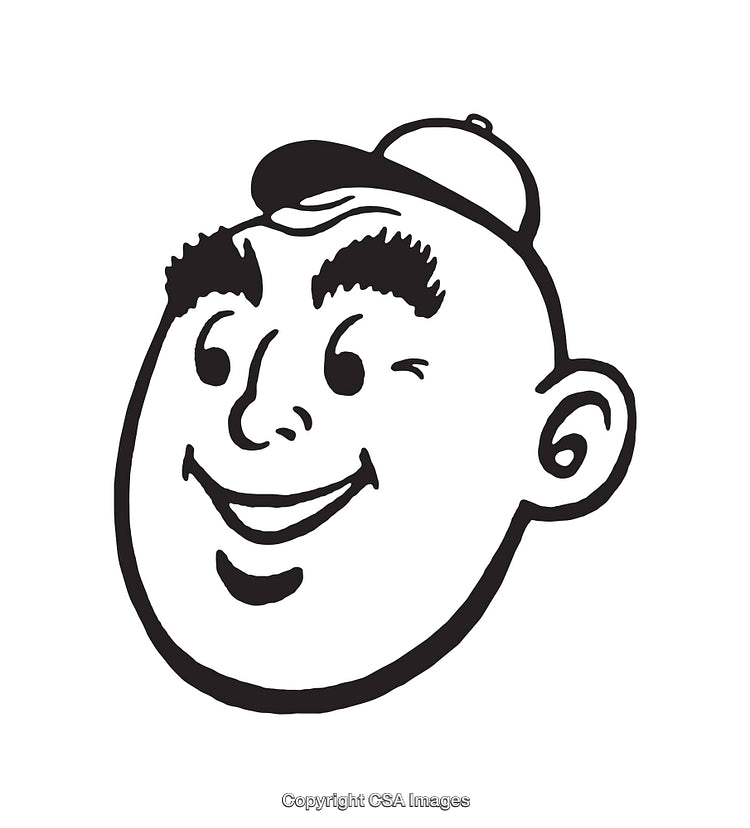 Smiling Cartoon Character Illustration in Black and White Style