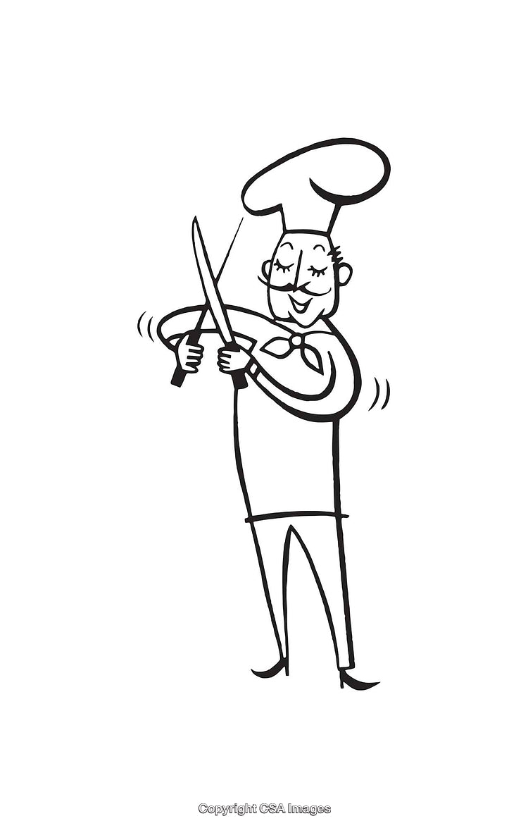 Black And White Chef Line Art Illustration Holding Knife
