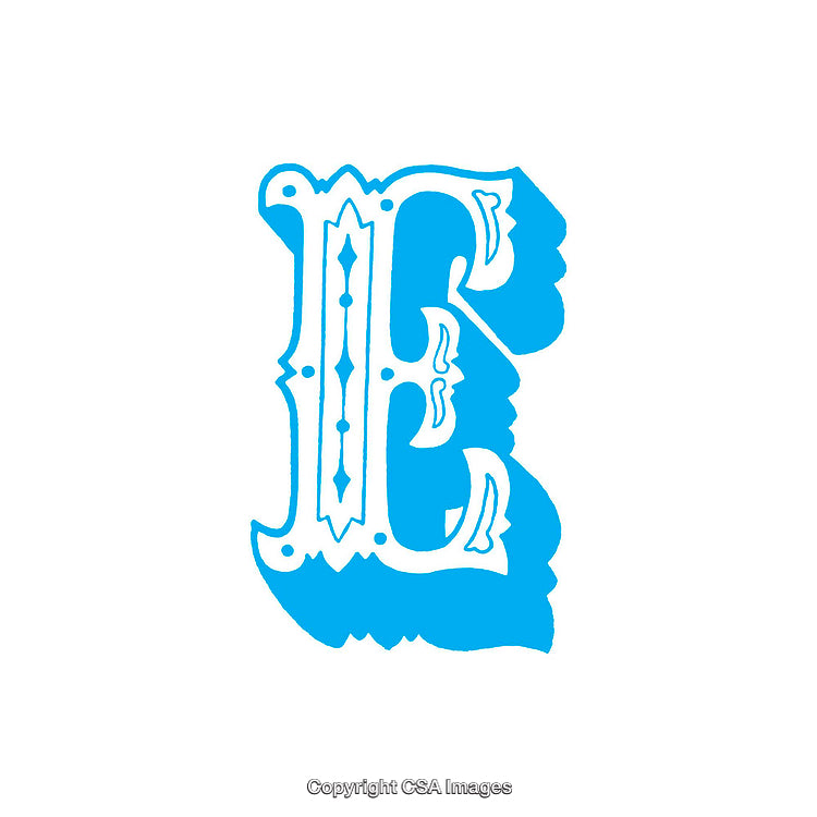 Ornate Blue Letter E Design with Decorative Elements