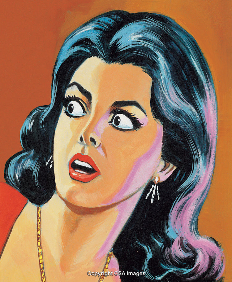 Vivid Pop Art Interpretation of Surprised Woman Against Orange Background