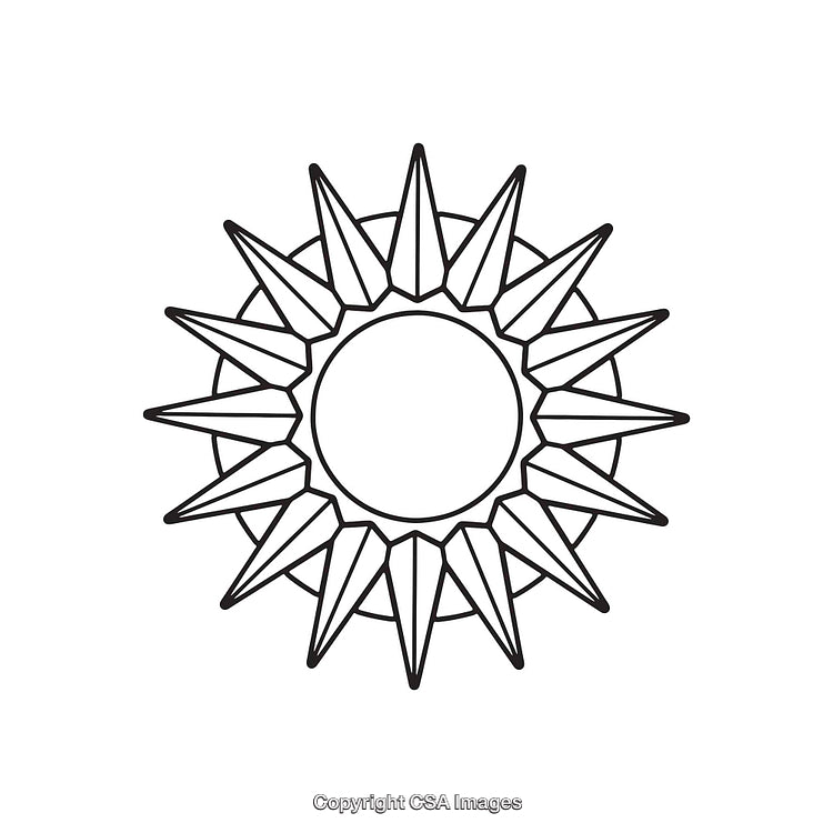 Abstract Sunburst Shape in Black and White with Geometric Patterns