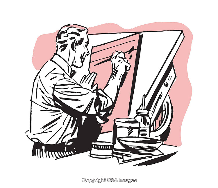 Vintage Illustration of an Artist Working at His Drafting Table
