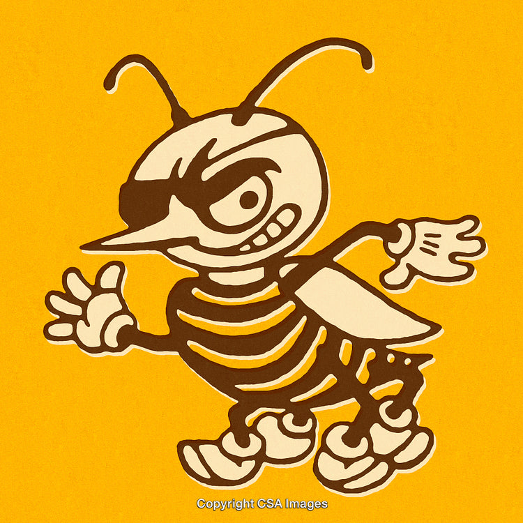 Retro Styled Bee Character Art With Bold Lines and Expressive Facial Features