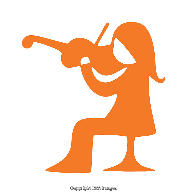 Simple Orange Icon of a Person Playing the Violin Symbolic Design