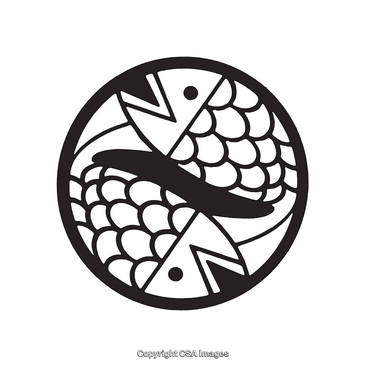 Black and White Yin Yang Fish Line Art Illustration in Symmetrical Design