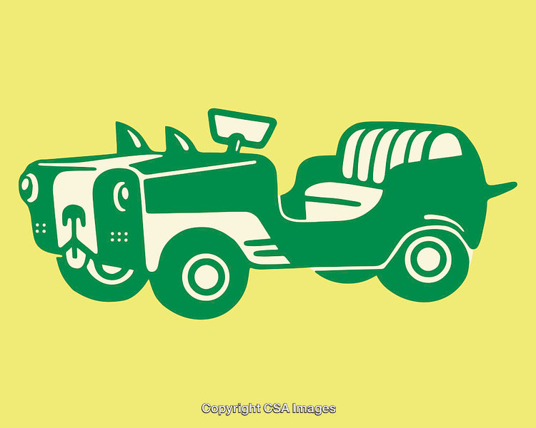 Green Dog-Inspired Car Illustration on Yellow Background