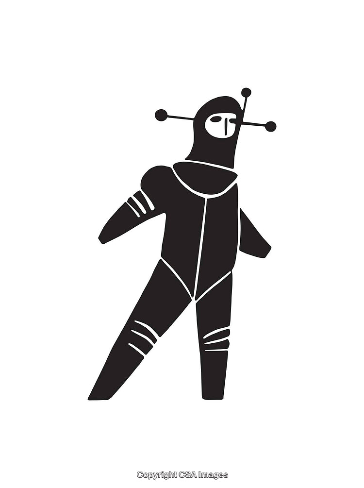 Minimalistic Black and White Icon of a Futuristic Astronaut Figure