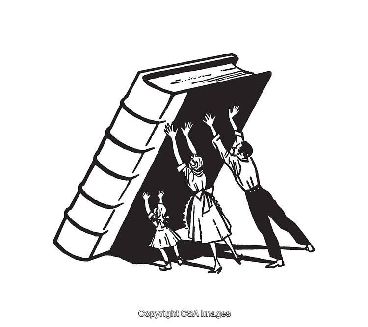 Family Lifting a Giant Book Symbolizing Knowledge and Unity