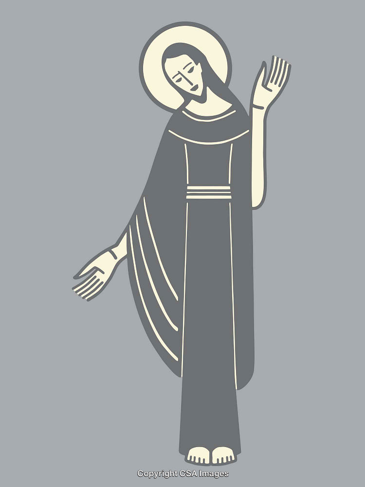 Elegant Religious Icon Line Art of a Saintly Figure in Minimal Style
