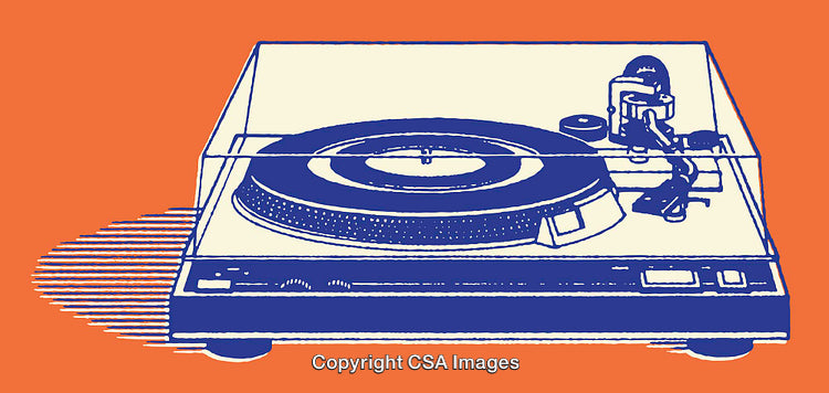 Stylish Line Art Illustration of a Vintage Record Player with Bold Colors