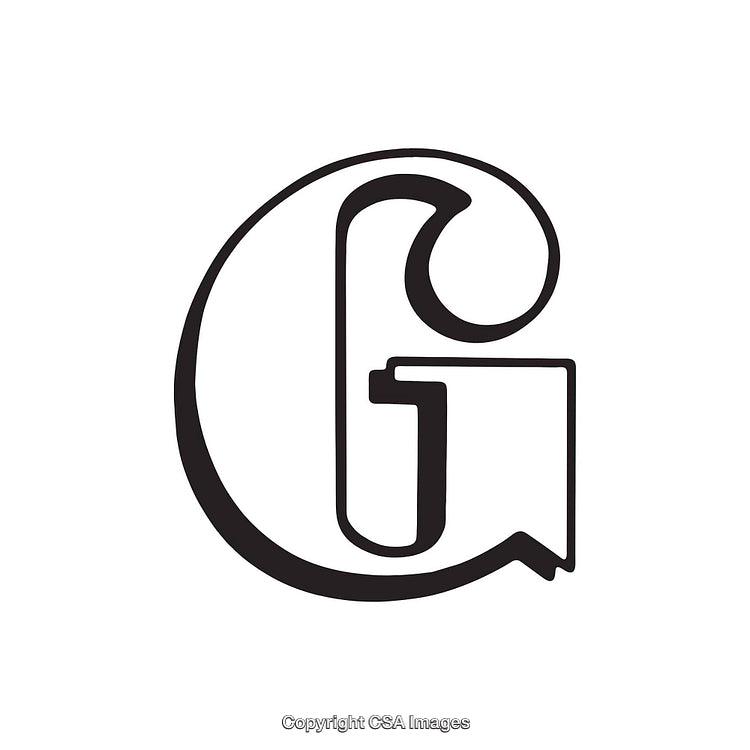 Elegant Stylized Letter G in Black and White Isolated on White Background
