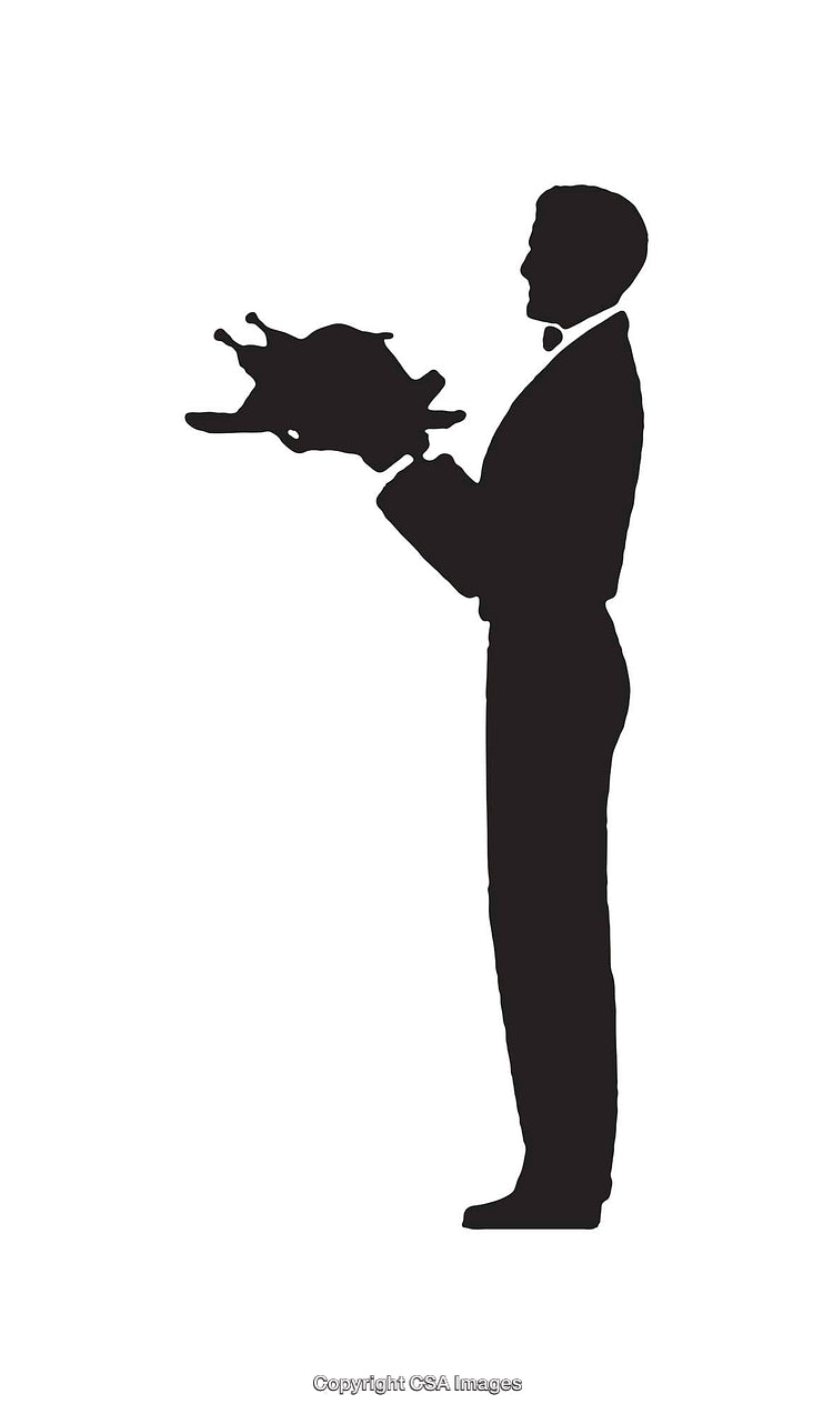 Silhouette of Waiter Carrying a Roasted Turkey on a Serving Tray
