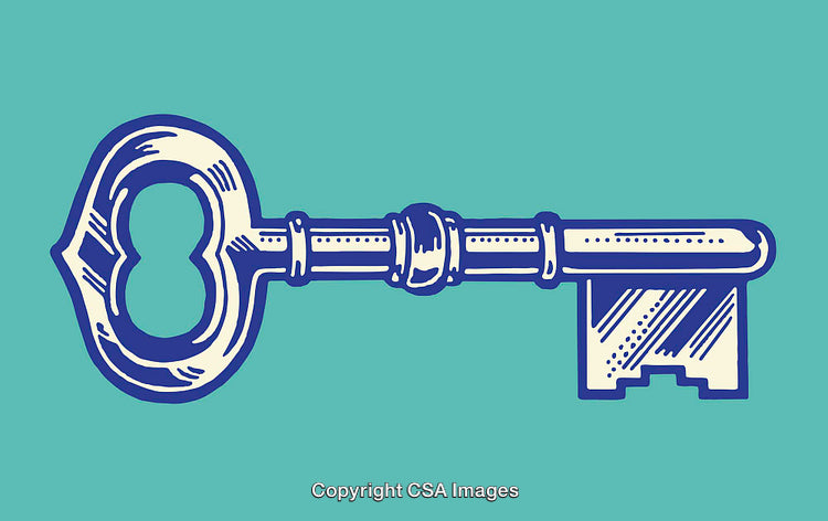 Elegant Vintage Key Line Illustration on Light Green Background
