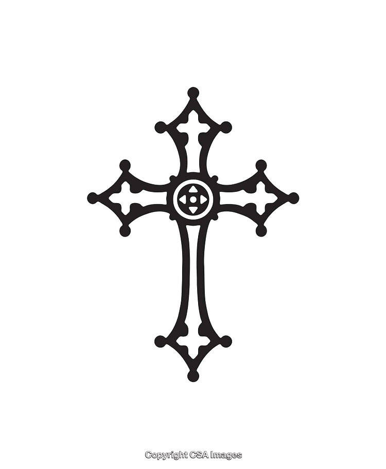 Decorative Black and White Cross Icon with Intricate Design Details