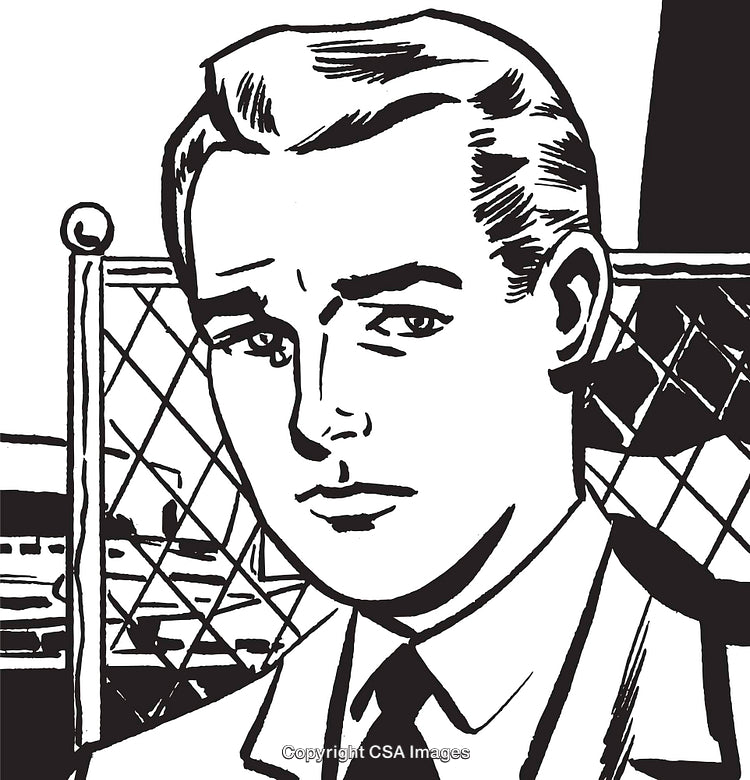 Vintage Style Illustration of a Man in Formal Attire Outdoors