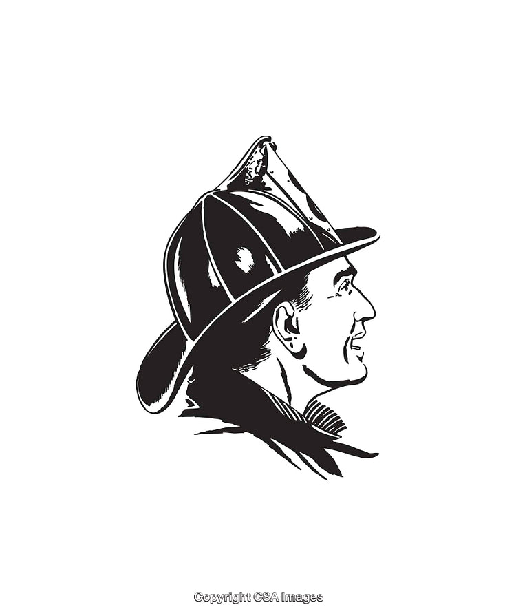 Black and White Line Art of a Professional Firefighter in Profile