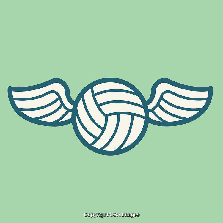 Flying Volleyball Icon with Stylish Wing Embellishment on Green Background