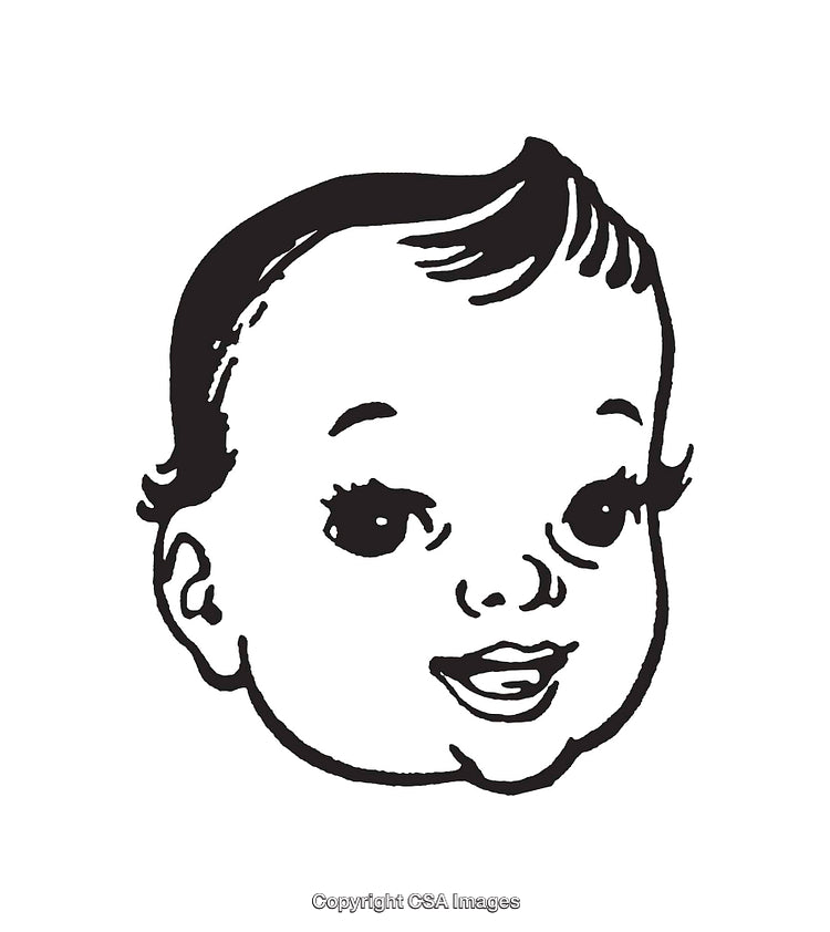 Vintage Black and White Line Art of a Smiling Baby's Face