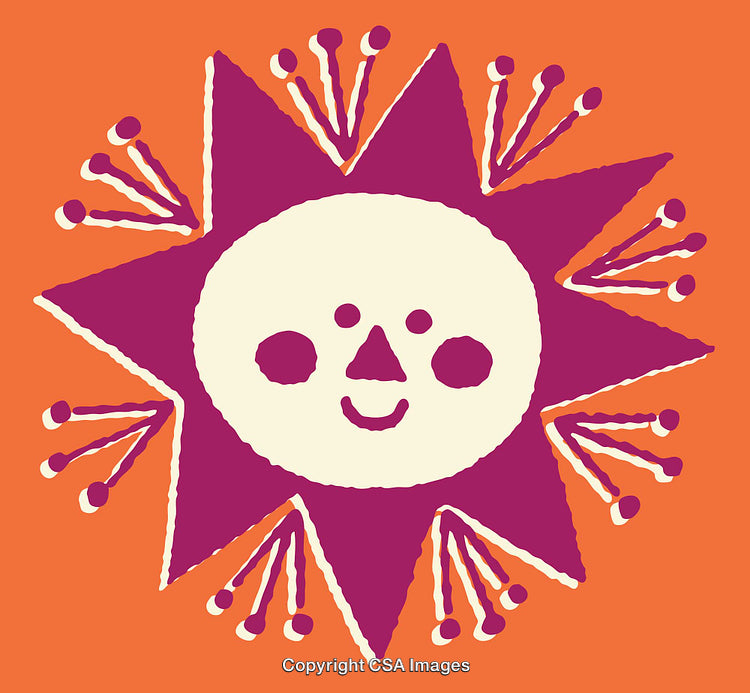 Colorful Sun Illustration with Radiant Geometric Patterns Symbolizing Joy and Warmth
