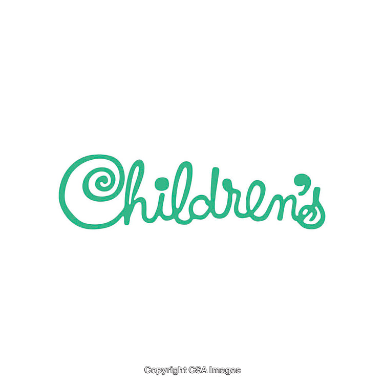 Green Handwritten Text Spelling 'Children's' on a Clean White Background