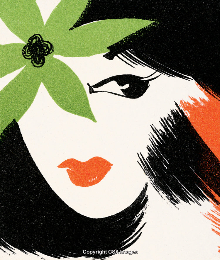 Stylized Portrait of a Woman With Green Leaf and Bold Colors