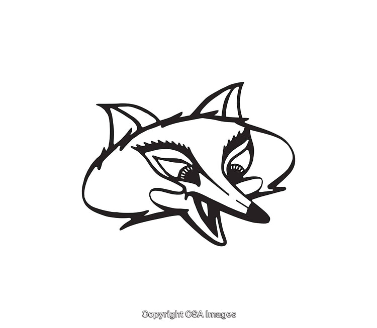 Black and White Illustration of a Smiling Cartoon Fox Face