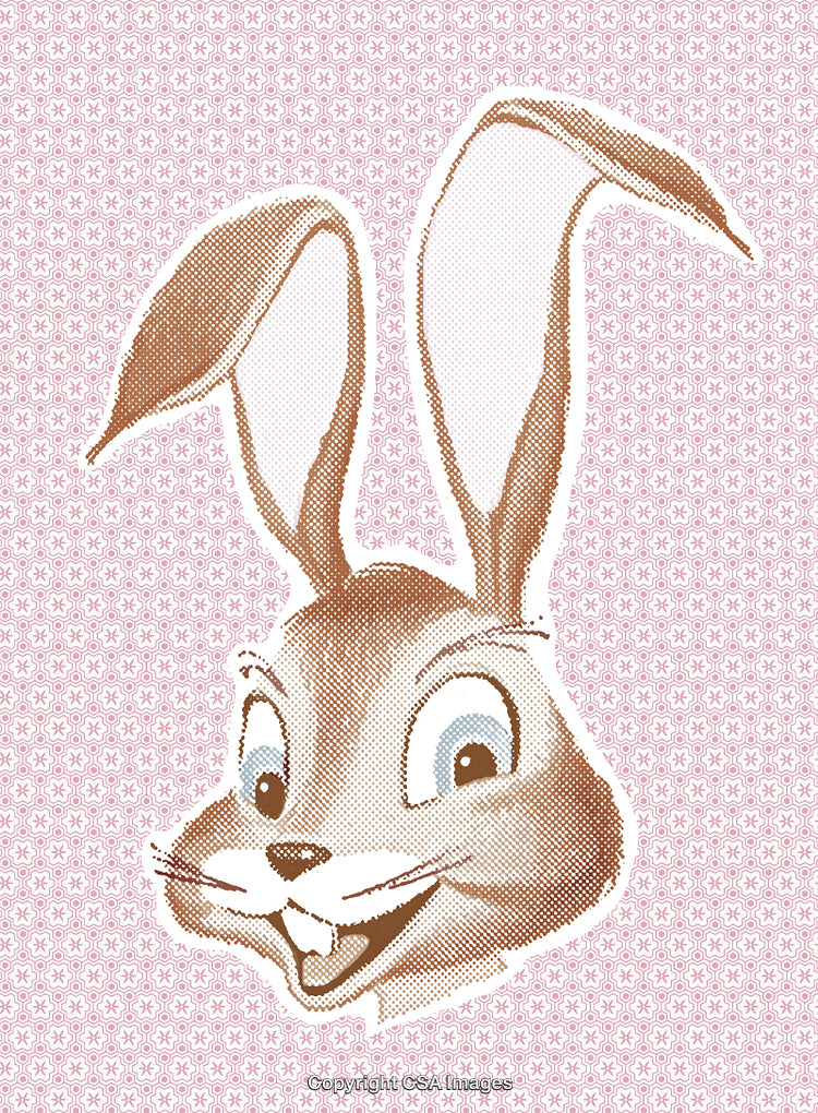 Playful Vintage Rabbit Illustration on Patterned Background