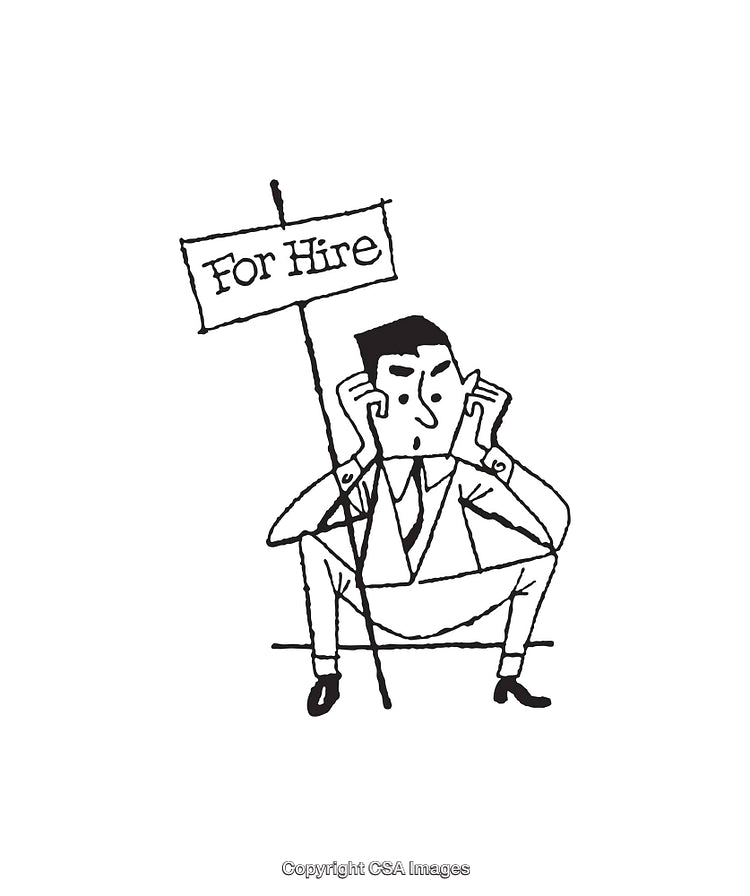 Black and White Line Art Illustration of a Person Seeking Employment