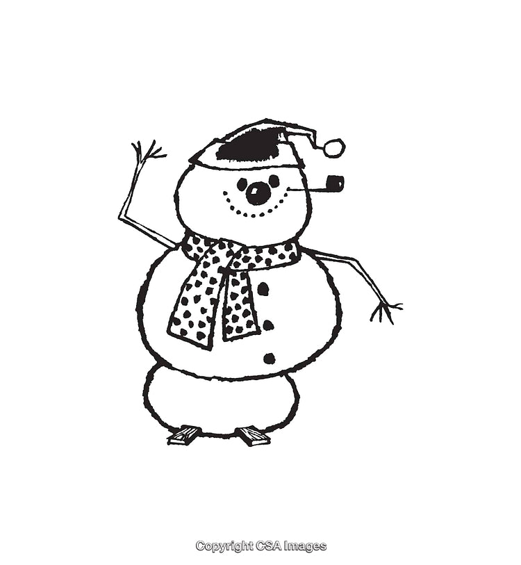 Hand-Drawn Snowman Line Art With Scarf and Hat
