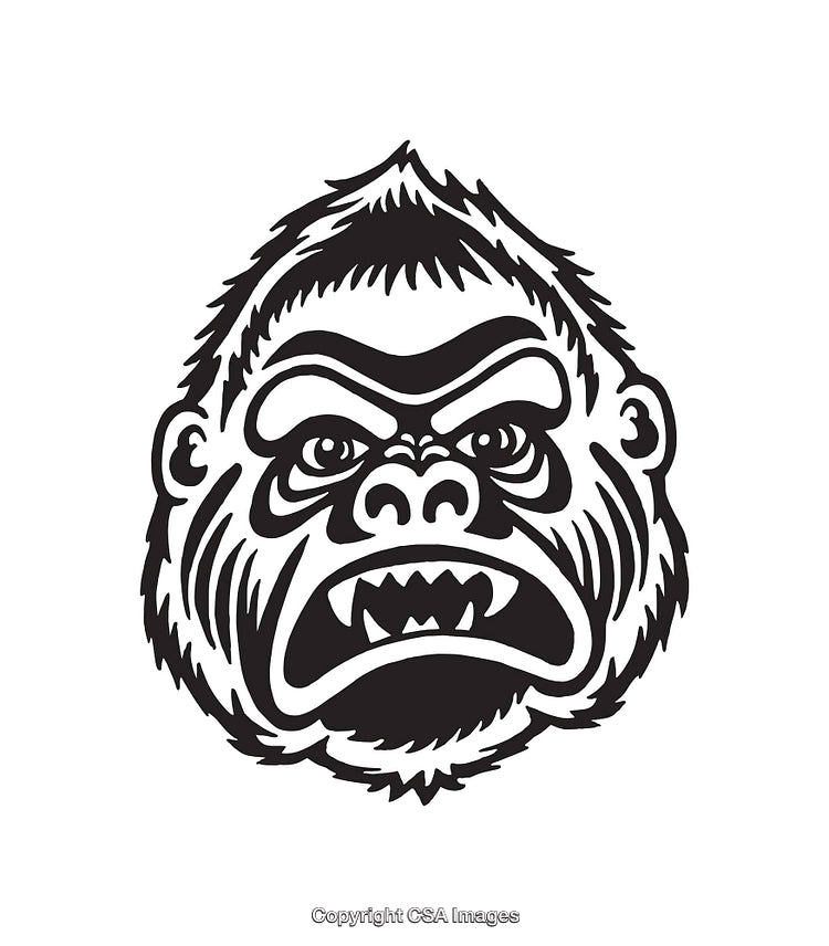 Black and White Angry Gorilla Face Line Art Illustration