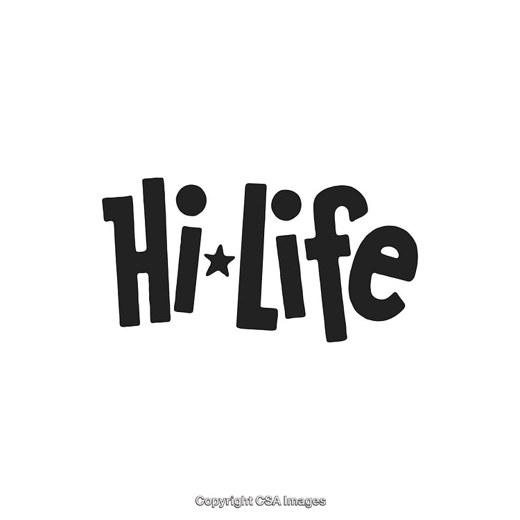 Vintage Retro Style Typography of 'Hi-Life' in Bold Black Font
