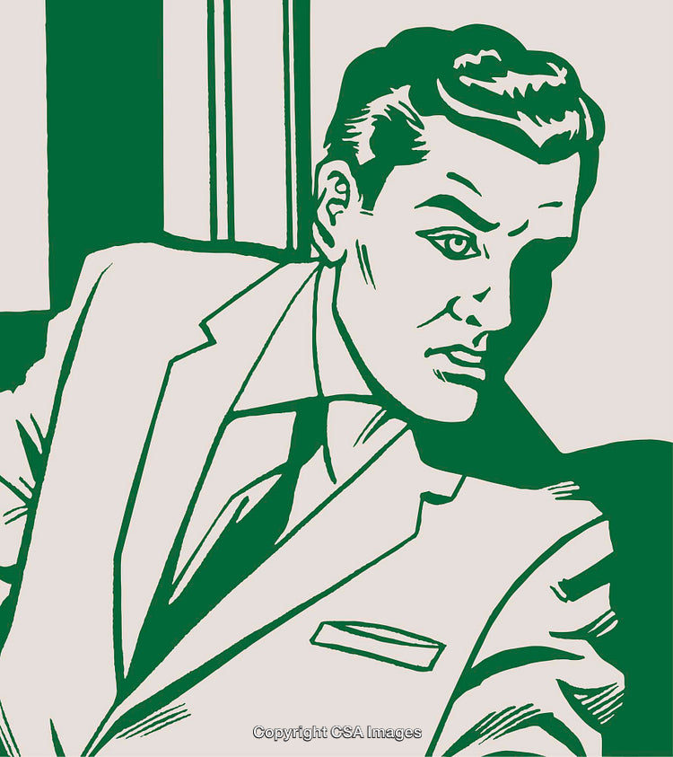 Retro Style Illustration of a Suspicious Businessman in a Suit