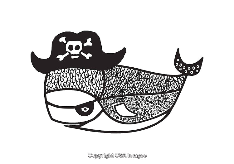 Whimsical Whale in Pirate Hat Line Art Illustration