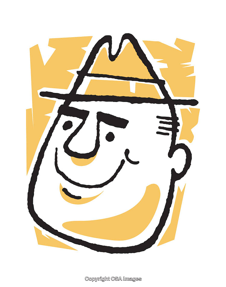Colorful Cartoon Illustration of a Man Wearing a Hat and Smiling