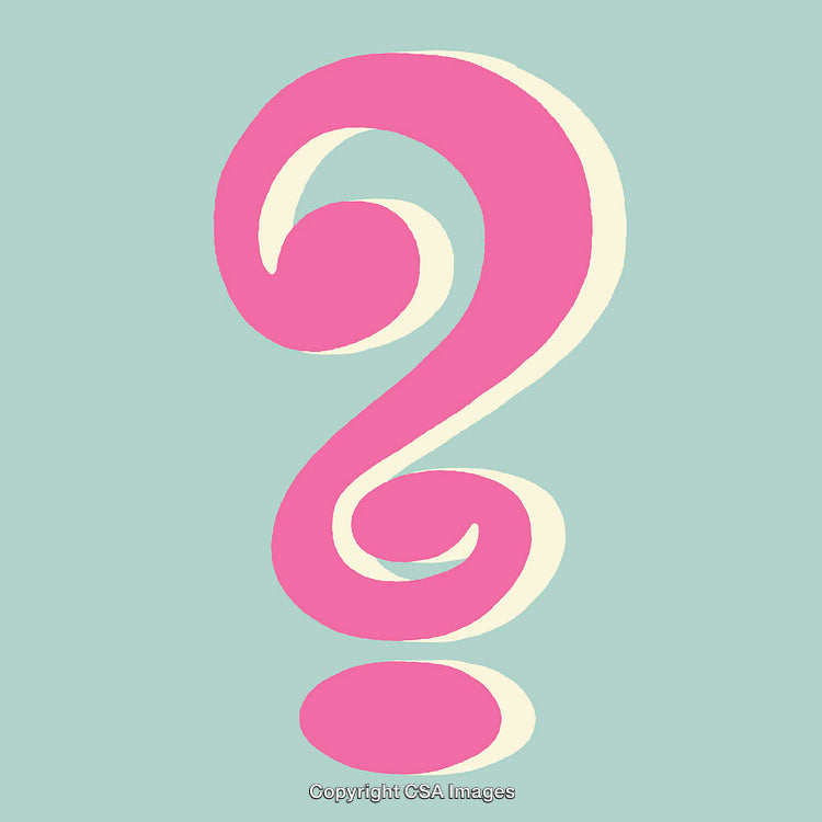 Stylized Pink Question Mark on a Pastel Green Background