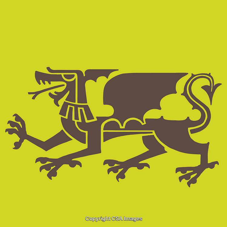 Stylized Line Art Illustration of a Mythical Dragon on Yellow Background