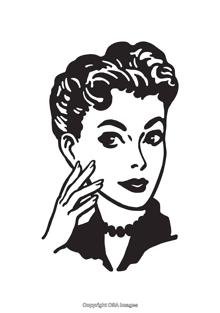 Retro Black and White Illustration of a Stylish Woman